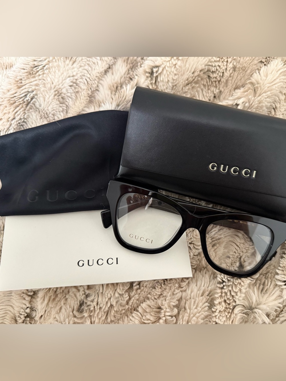 Gucci Glossy Black Cat Eye/Square RX Glasses